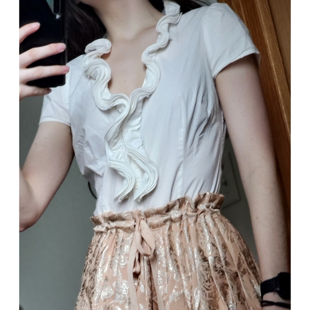 💥2 for 50💥 LOFT White Ruffle Short-Sleeve Blouse